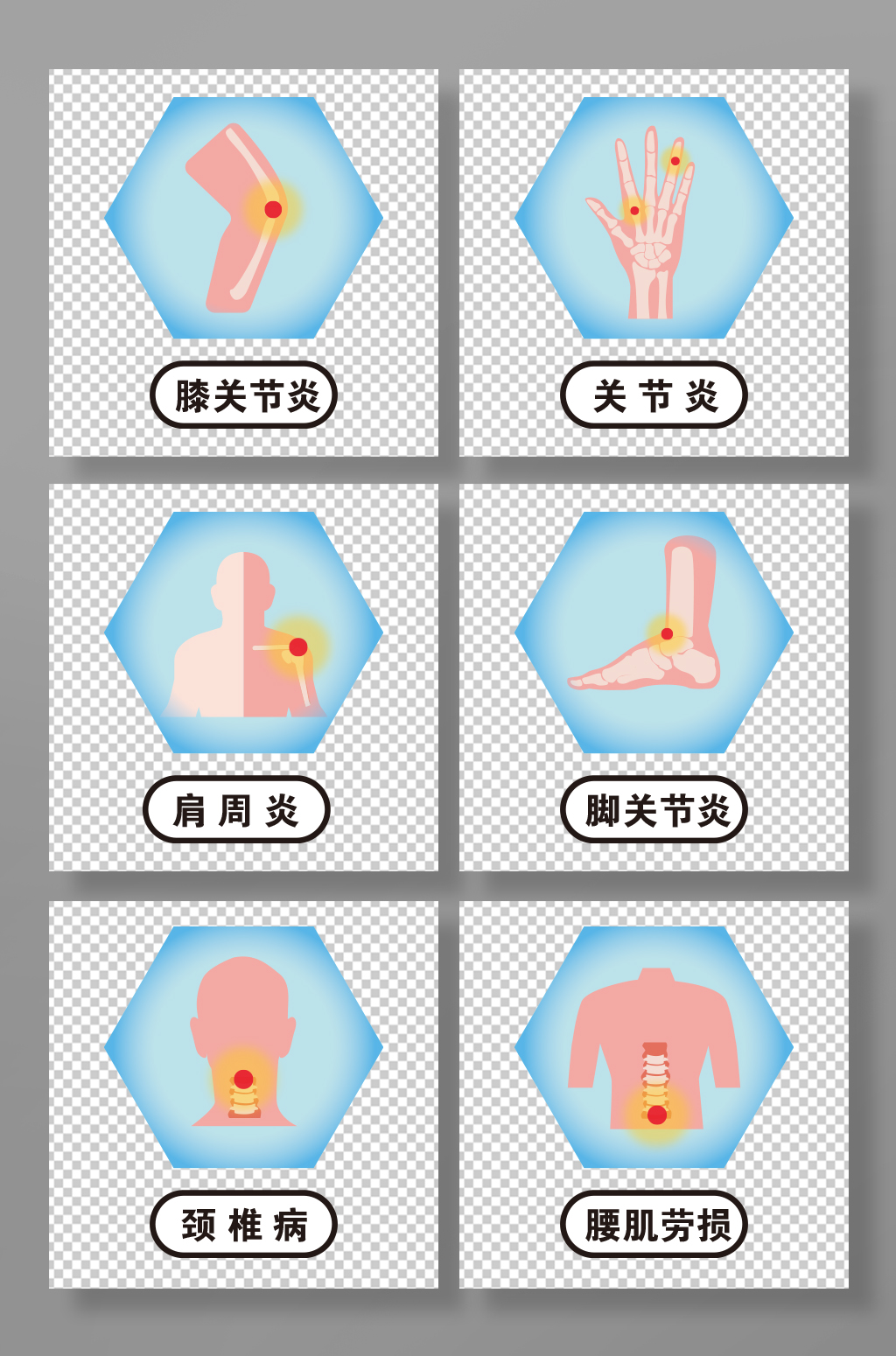 卡通矢量印刷肩周炎关节炎医疗元素插画