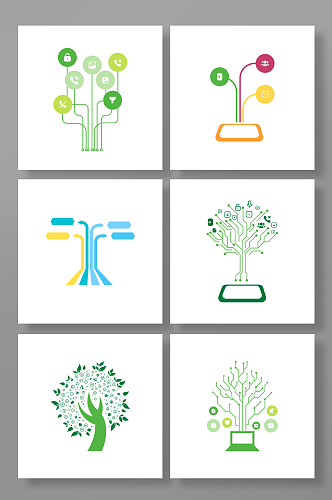 彩色矢量科技智慧树树状图插画元素