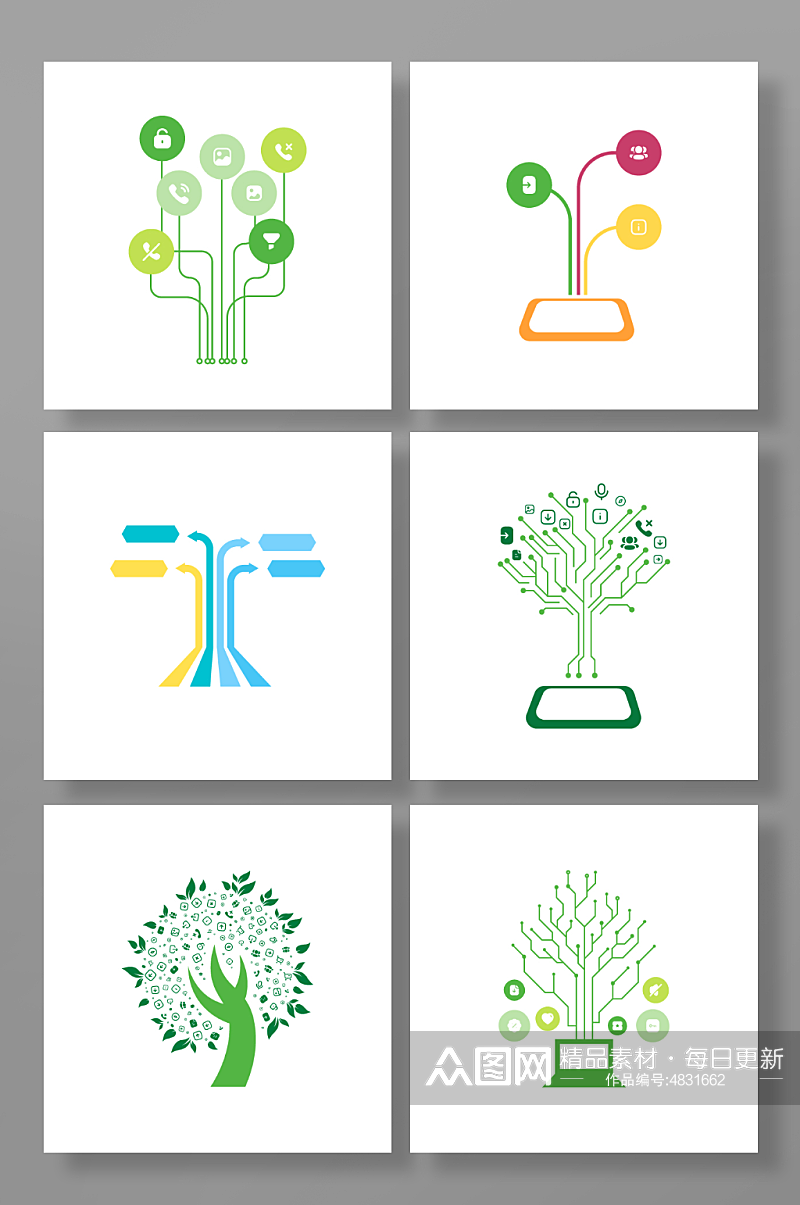 彩色矢量科技智慧树树状图插画元素素材