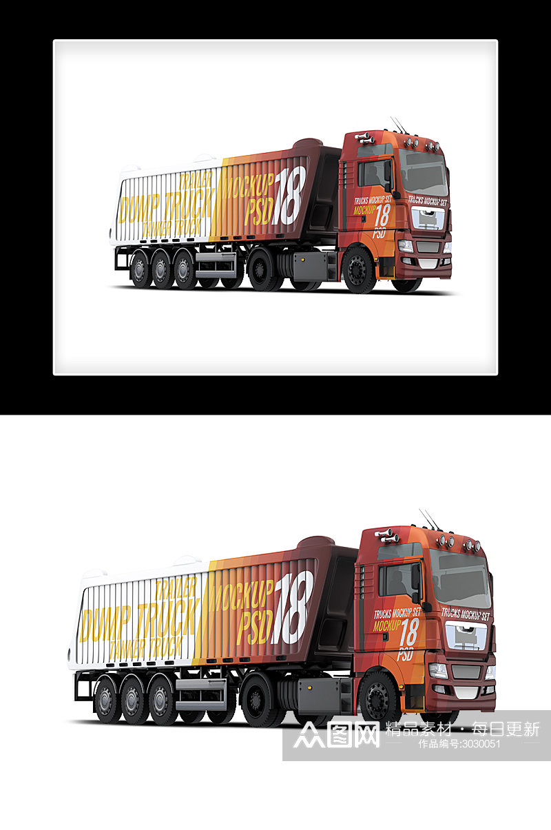 时尚大气橙色简约侧面厢式货车VI样机素材