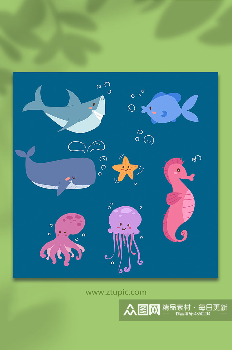 手绘海洋海底动物生物元素插画素材