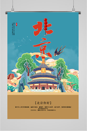 北京旅游插画介绍海报