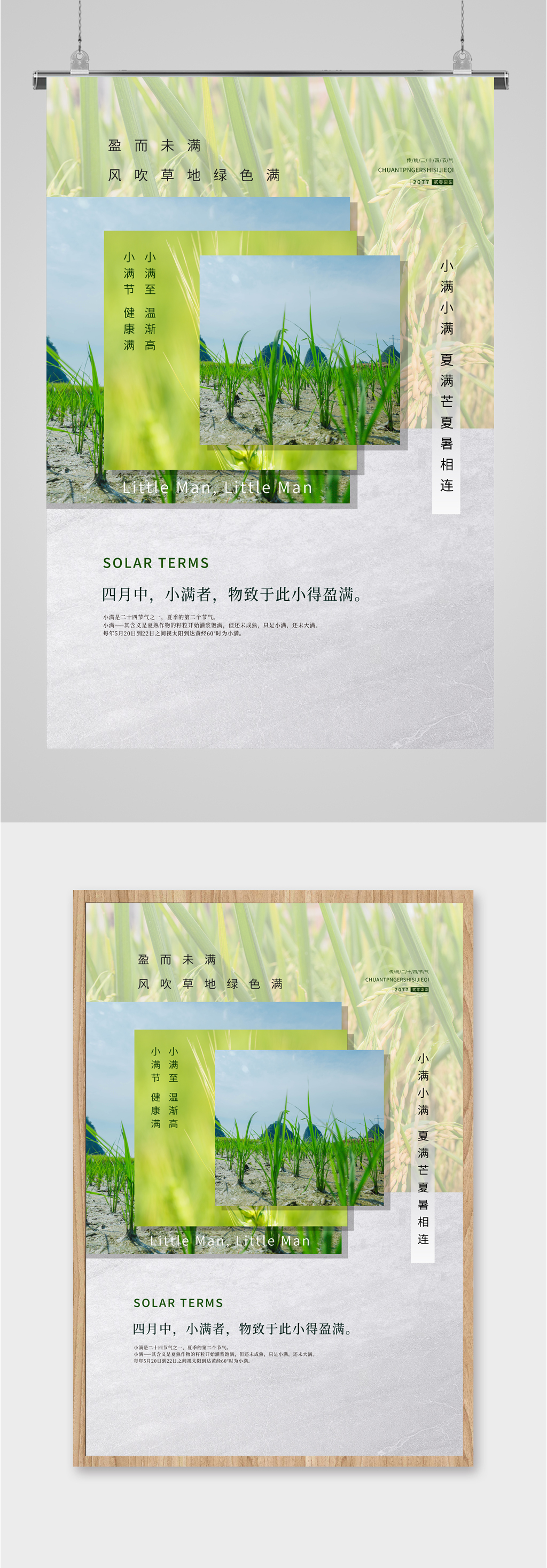 小满节气简约绿色海报素材