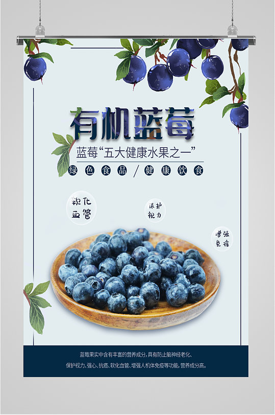 新鲜水果有机蓝莓宣传海报-众图网