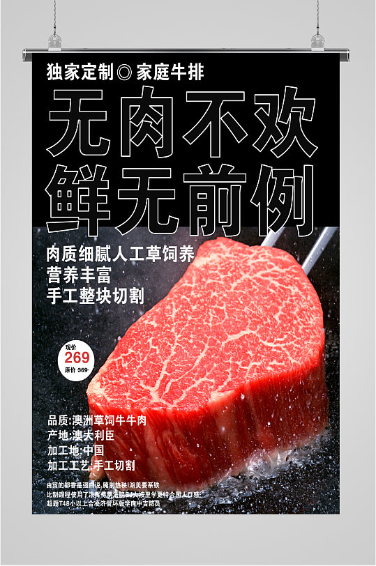 现切牛排肉类海报
