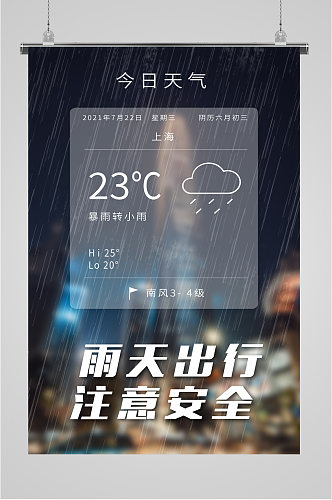 暴雨预警提示海报