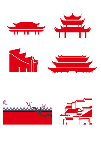 中式古建筑古楼矢量剪影插画元素
