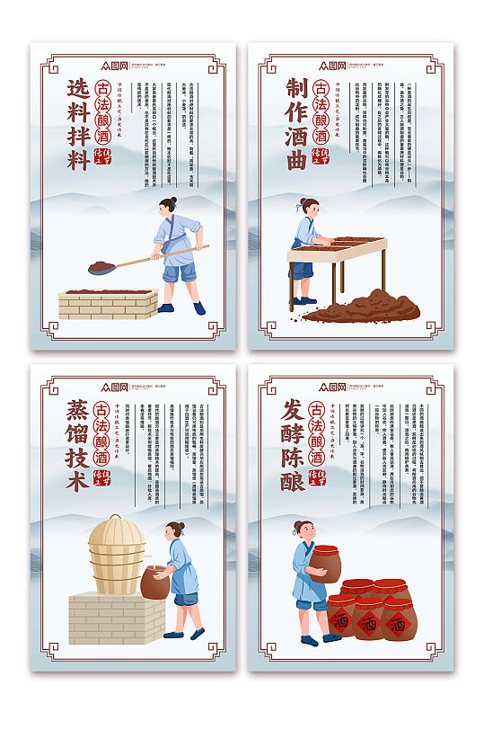 酿酒工艺酿酒文化酒馆白酒四联海报