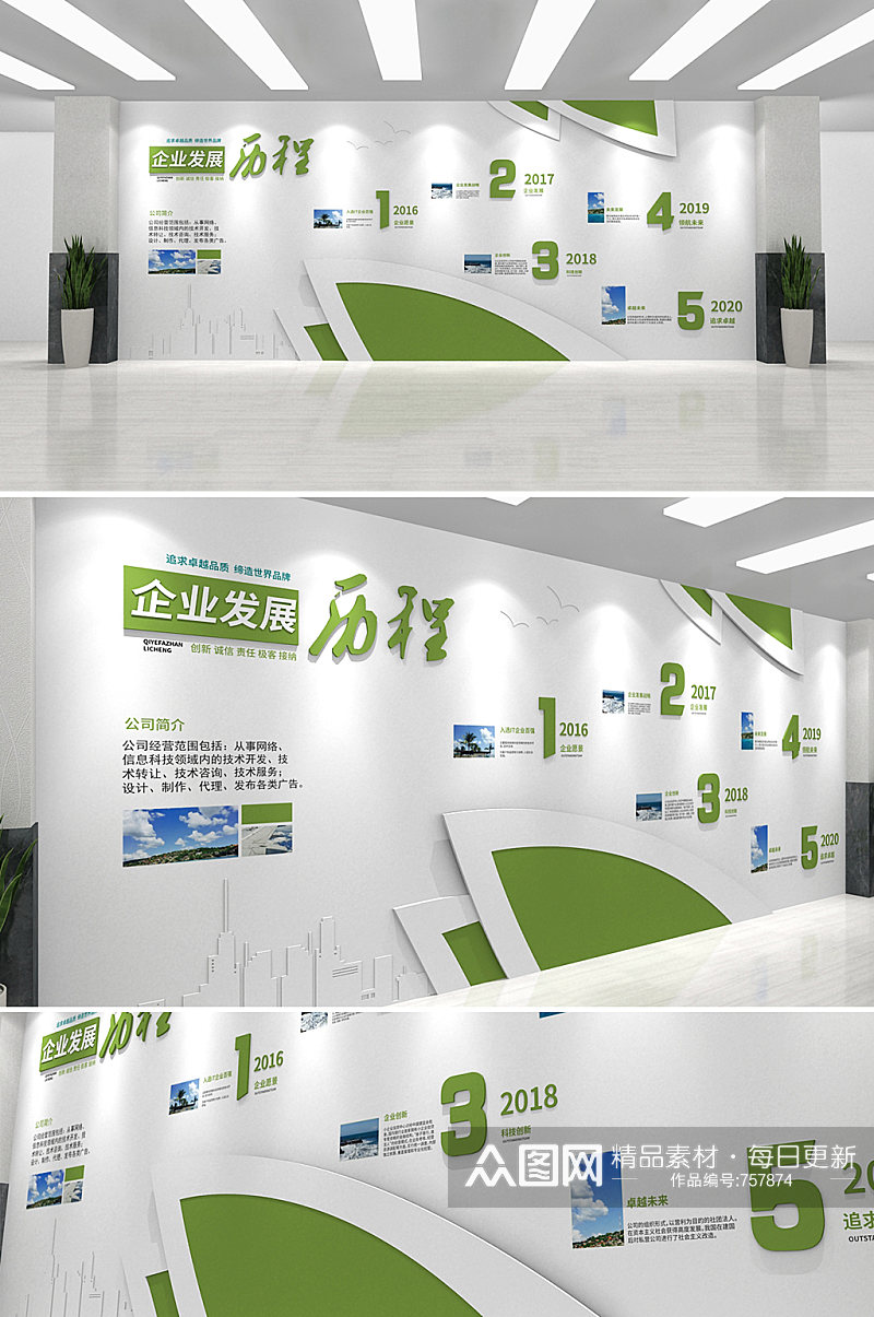 绿色清新企业发展历程企业文化墙素材
