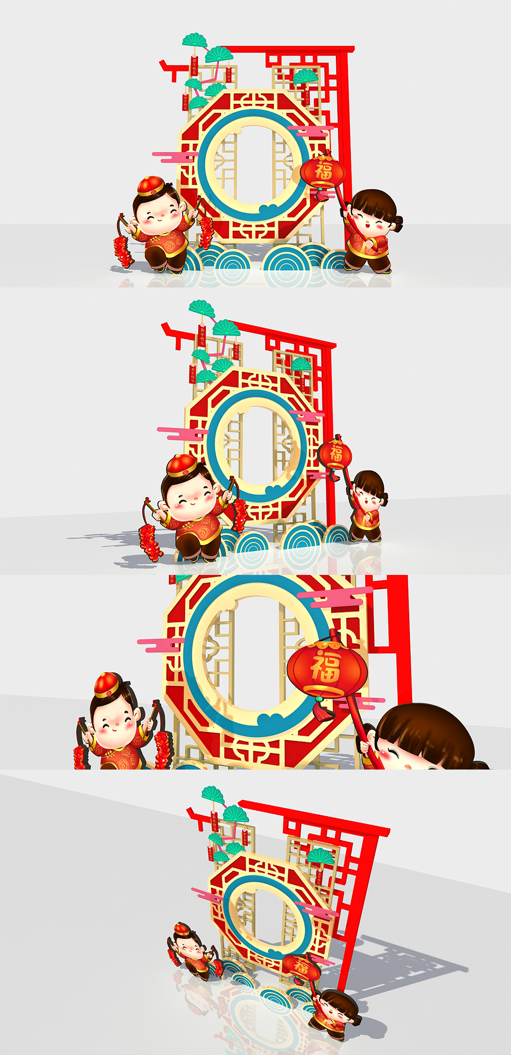 简约2021牛年新年拍照框DP点美陈合影区素材