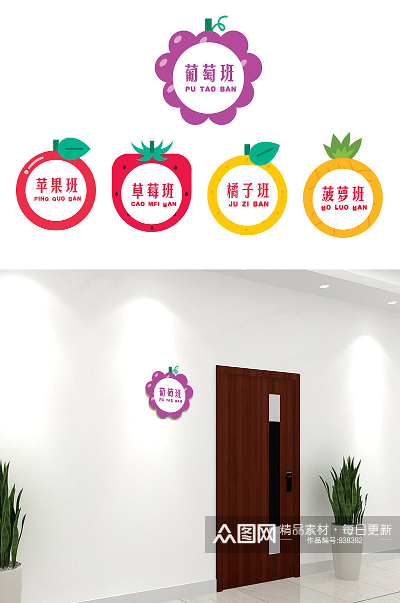 可爱水果幼儿园办公室科室牌侧挂牌 教室门牌素材