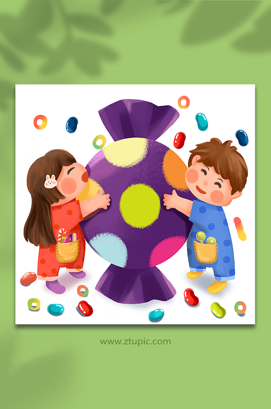 彩色糖果欢乐儿童节人物插画