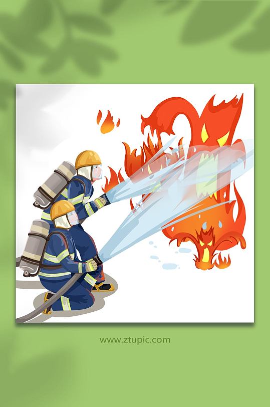 灭火的消防员人物插画