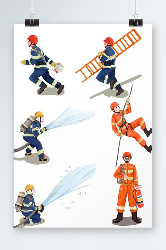 卡通消防员插画人物元素