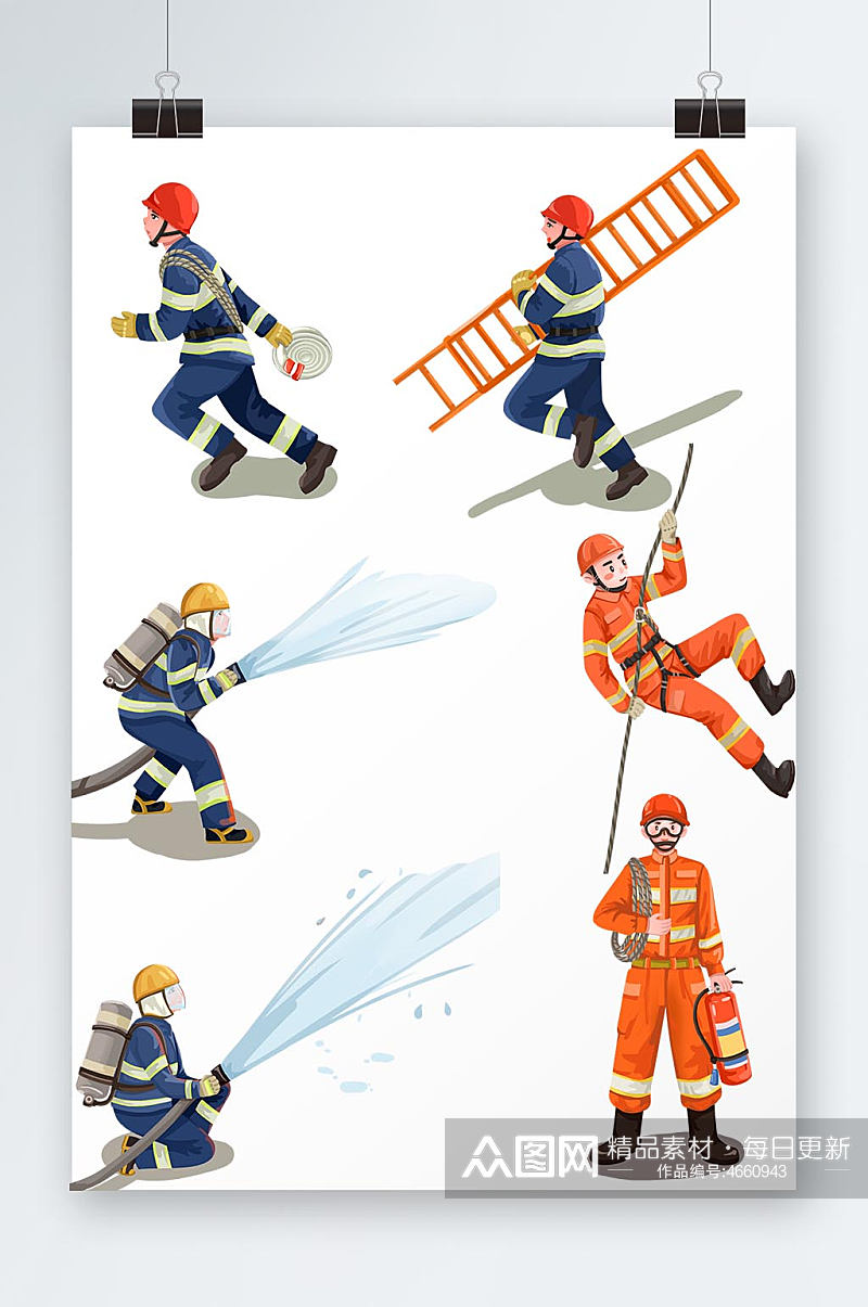 卡通消防员插画人物元素素材