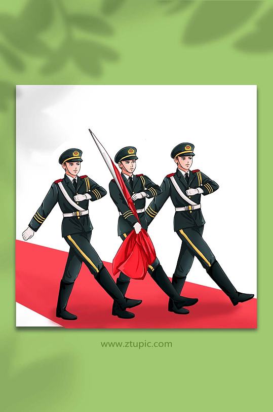 爱国 升旗仪式部队军人插画-众图网