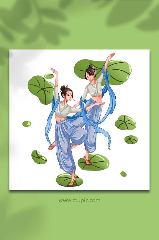古典舞舞蹈表演人物插画-众图网