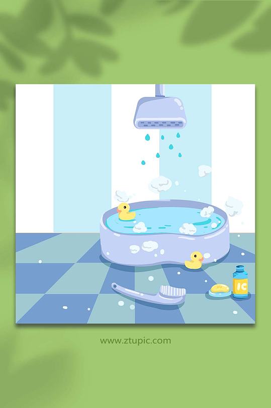 爱洗澡浴室全国爱牙日插画物品元素