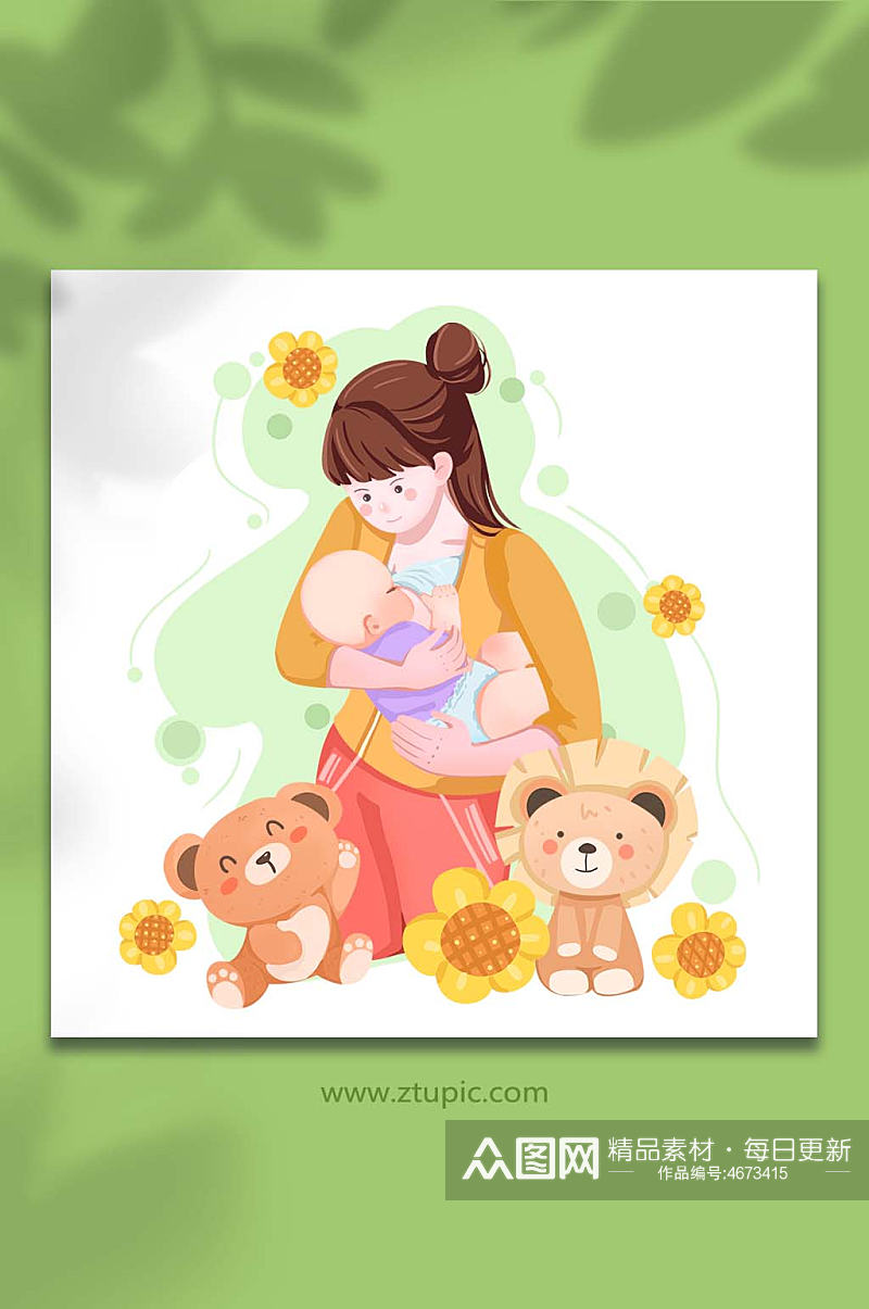 妈妈哺乳母乳喂养母婴人物插画素材