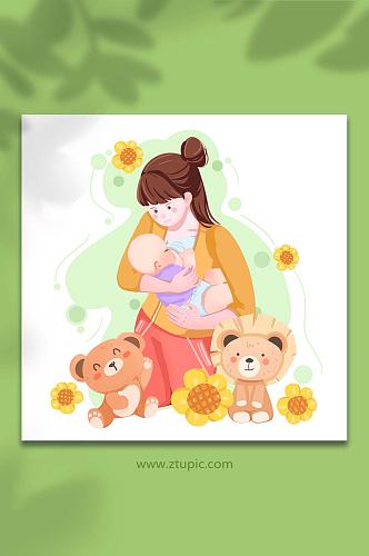 妈妈哺乳母乳喂养母婴人物插画