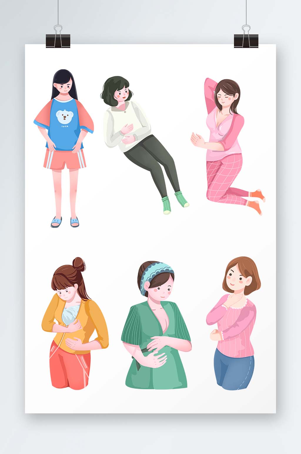 漂亮妈妈母乳喂养母婴插画人物元素素材