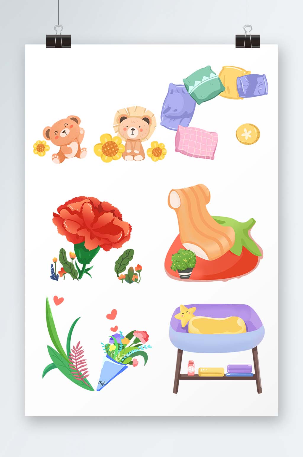 抱枕玩具母乳喂养母婴插画物品元素素材