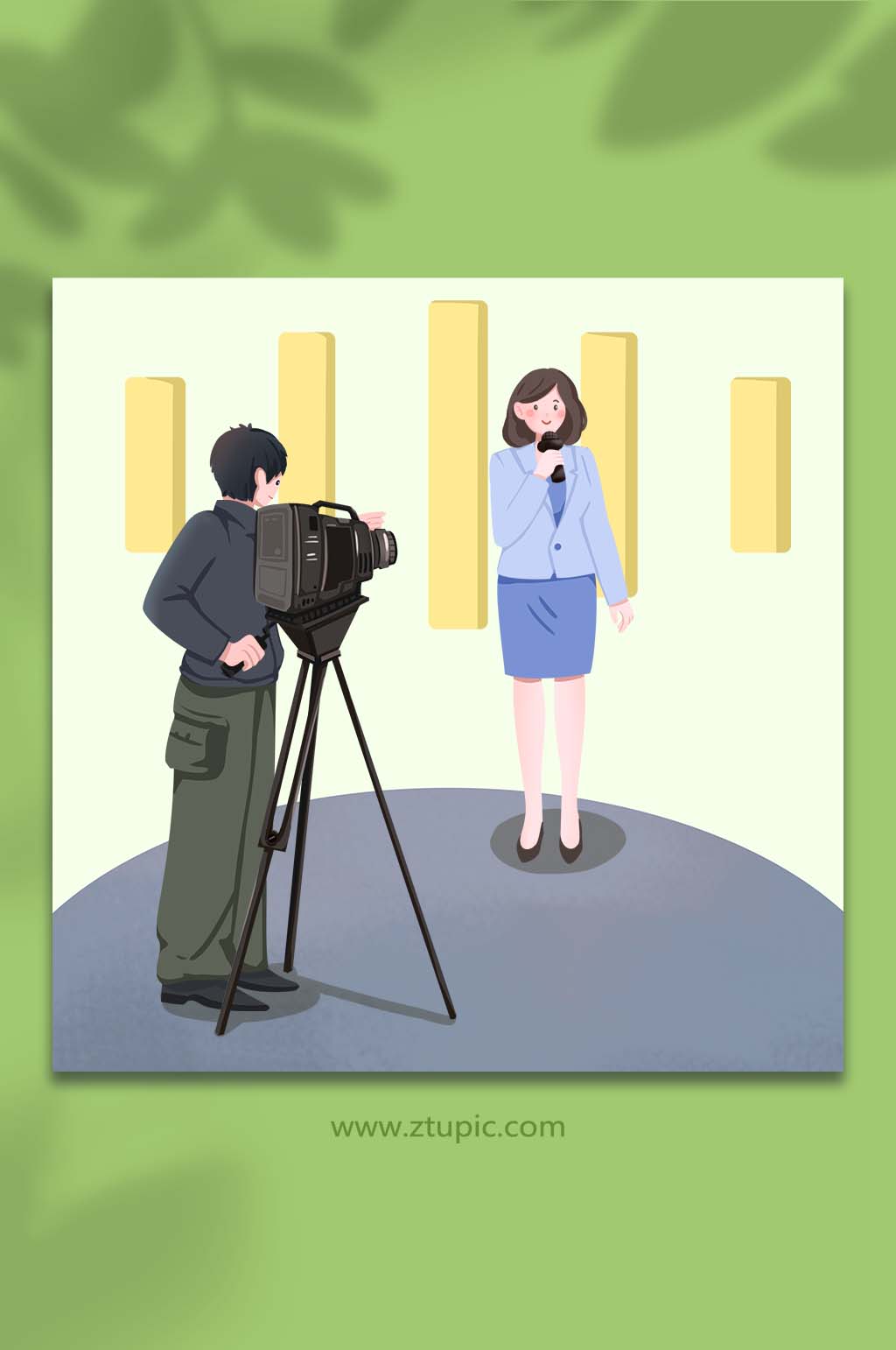 室内演播新闻工作者日人物插画素材