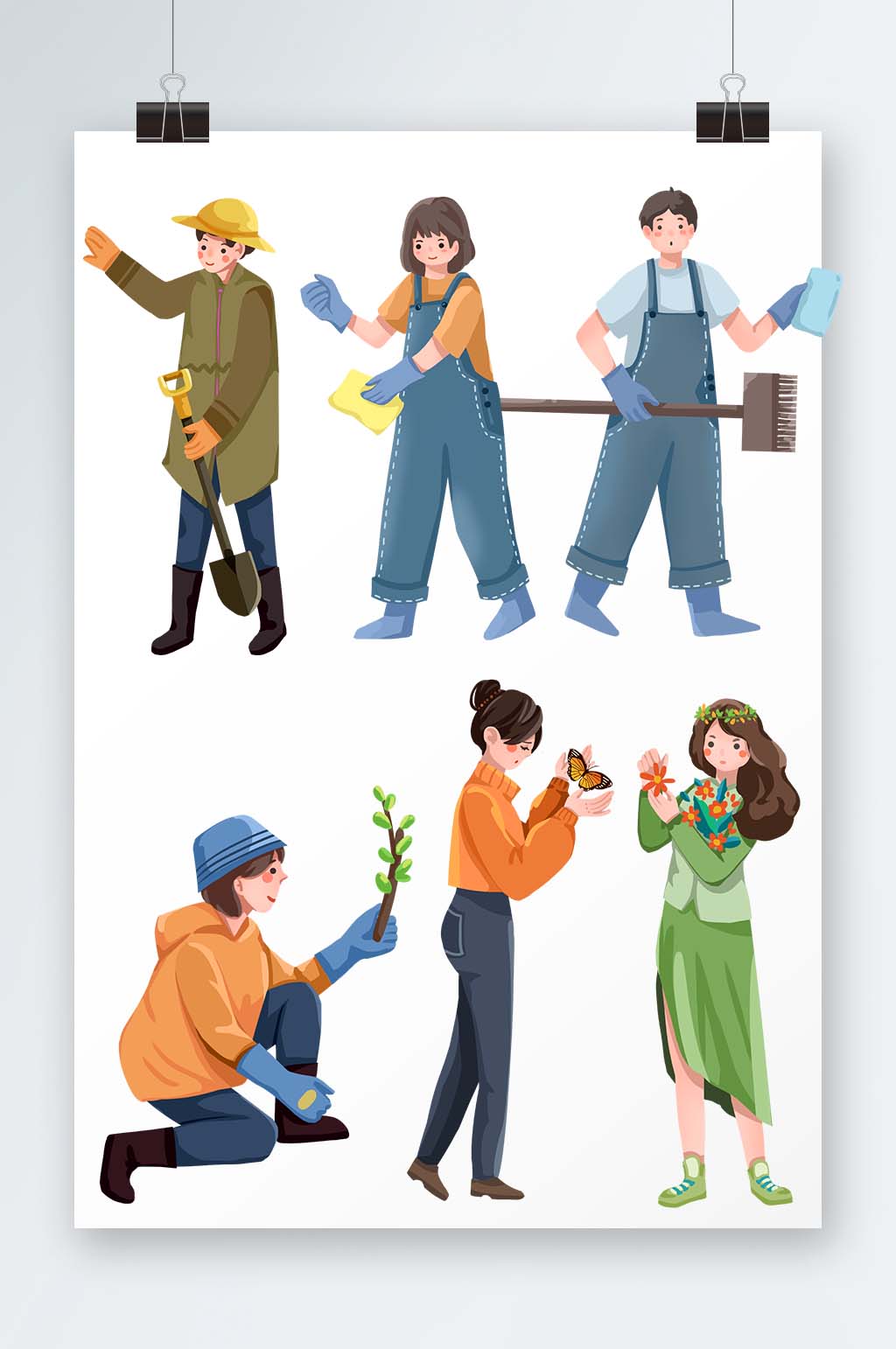 清扫种植世界清洁地球日插画人物元素素材