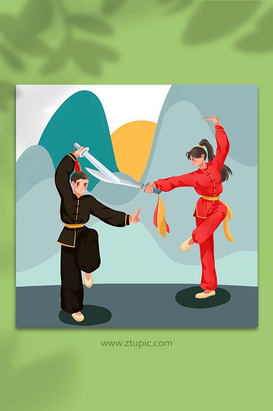 武术表演运动人物插画-众图网