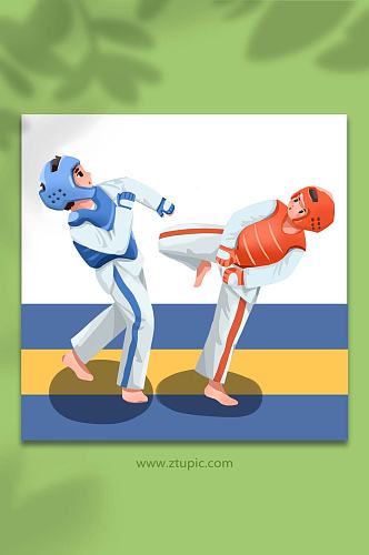 跆拳道比赛运动人物插画