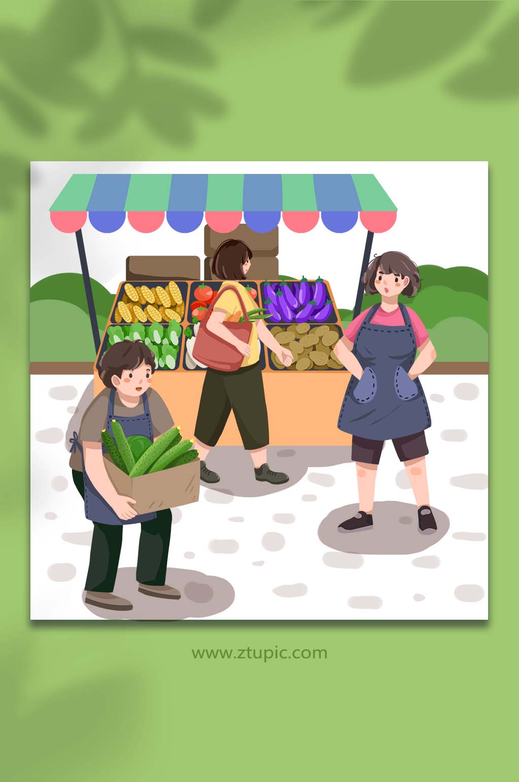 蔬菜摆摊地摊人物商业插画