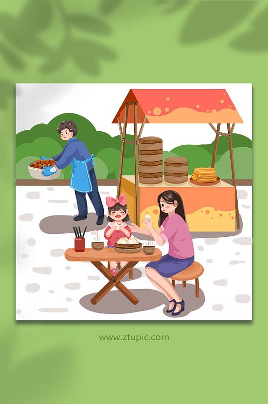 早点摆摊地摊人物商业插画-众图网