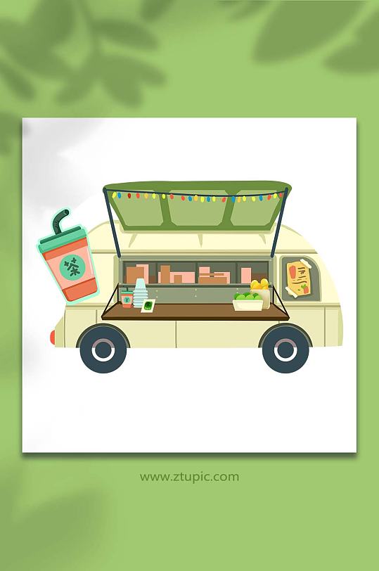 奶茶车摆摊人物商业插画摊车元素-众图网