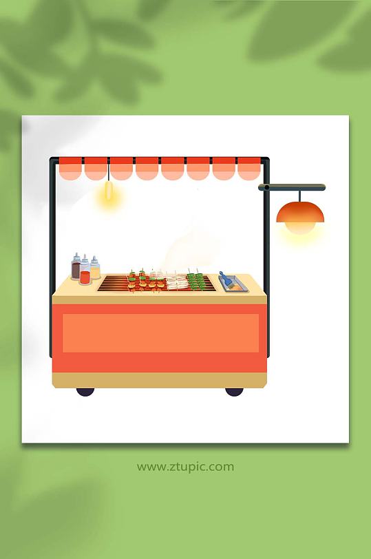 烧烤摊摆摊人物商业插画摊车元素-众图网