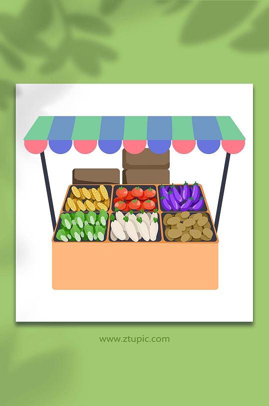 蔬菜摆摊人物商业插画摊车元素