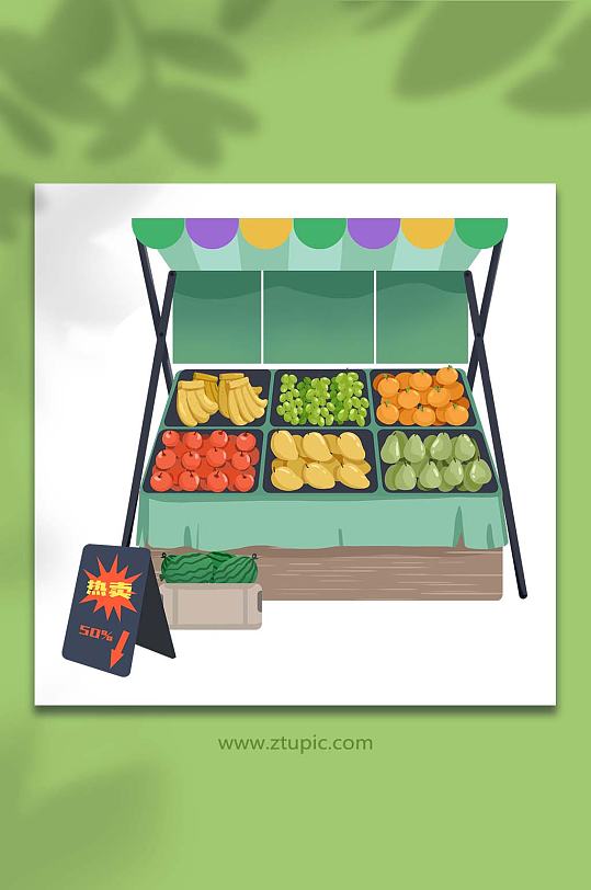 水果摆摊人物商业插画摊车元素