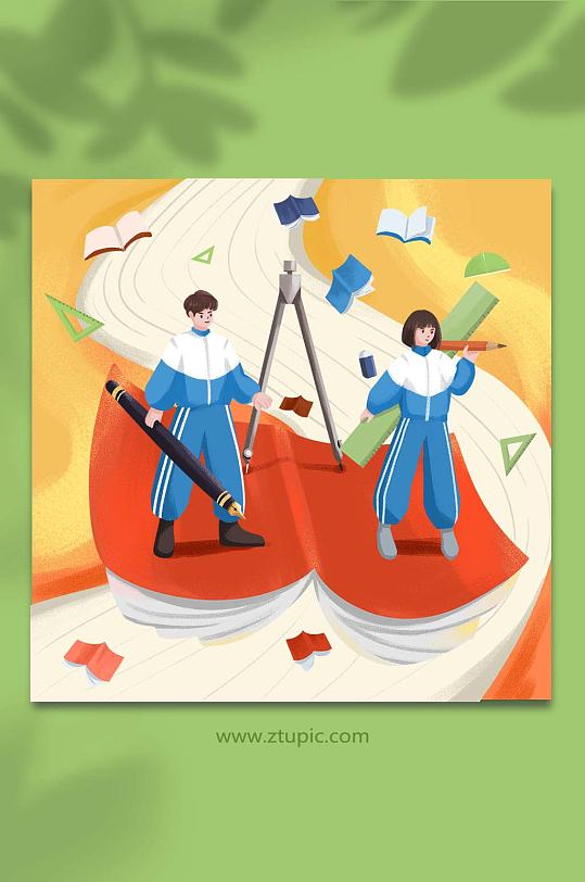 乘风飞翔锦鲤附体考生人物插画-众图网