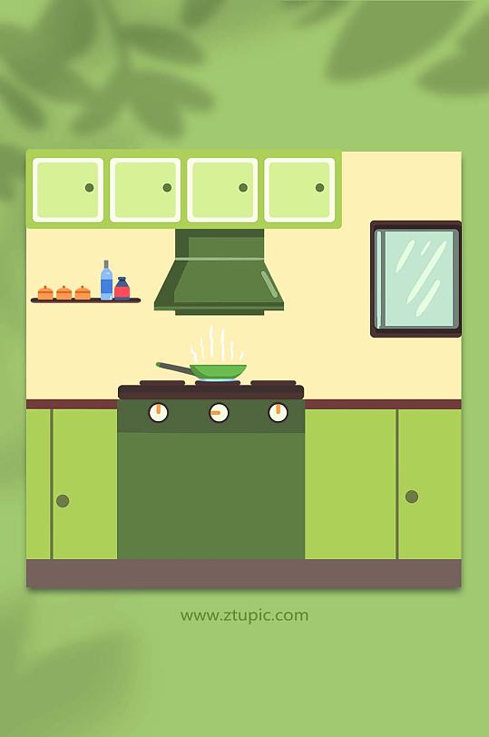 绿色厨房用气燃气安全使用常识插画背景图