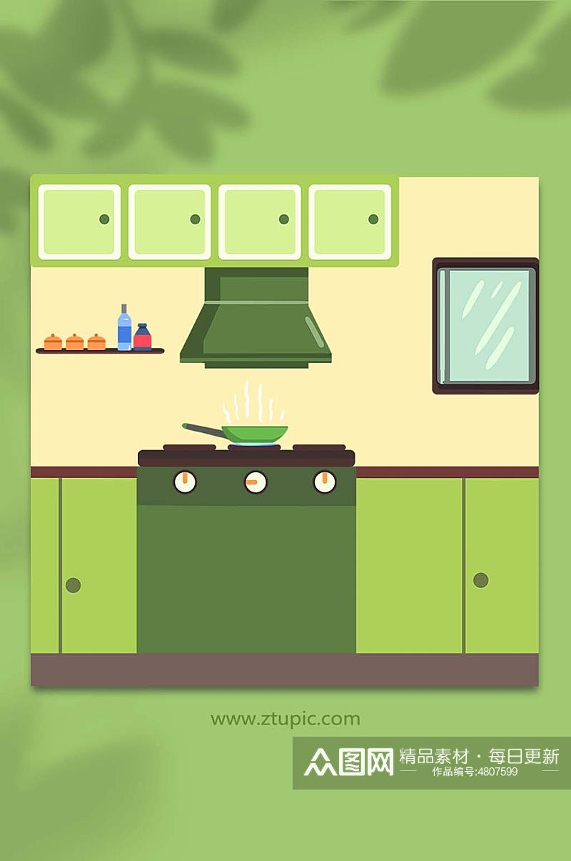 绿色厨房用气燃气安全使用常识插画背景图素材