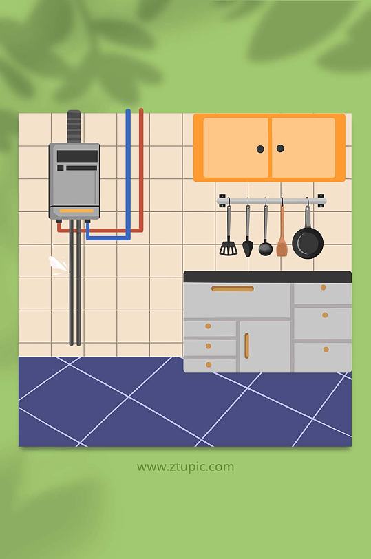 厨房用气燃气安全使用常识插画背景图