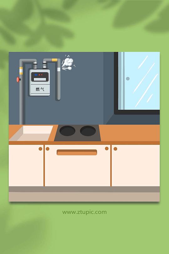 厨房用气燃气安全使用常识插画背景图