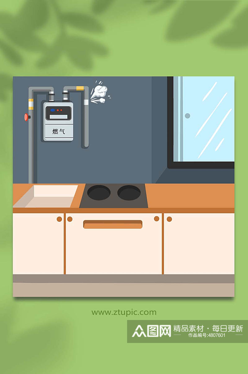 厨房用气燃气安全使用常识插画背景图素材