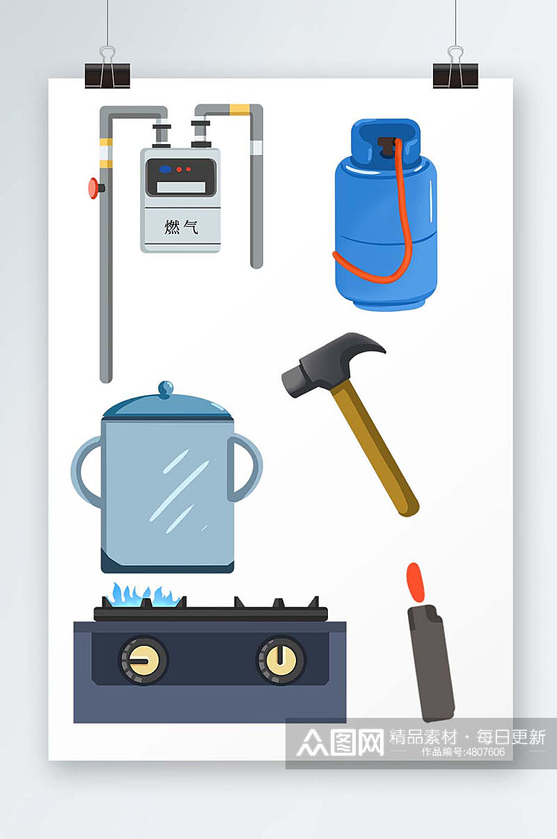 厨房用品燃气安全使用常识插画物品元素素材
