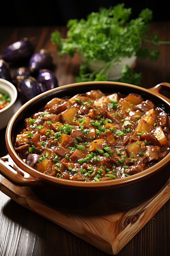 餐饮美食红烧茄子静物拍摄图