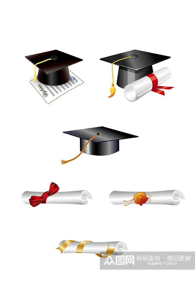 毕业元素博士帽素材免抠图 毕业季素材素材