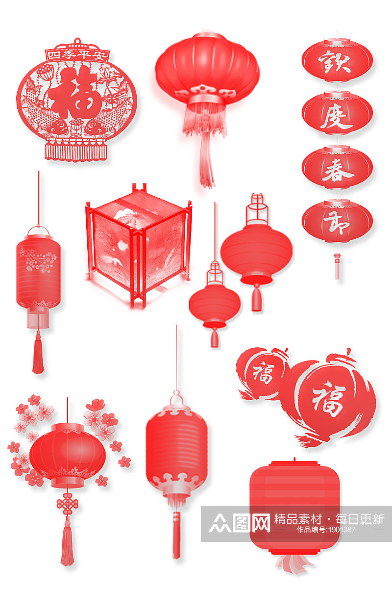 春节节日元素灯笼素材素材