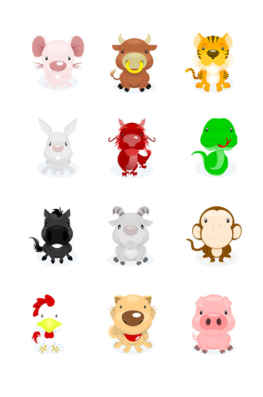 可爱卡通十二生肖插画-众图网