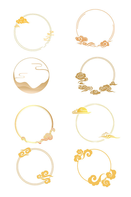 国风圆形云纹边框