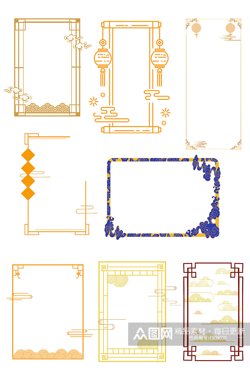 中国风古风元素长方形边框素材素材