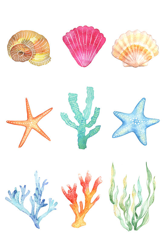 水彩海洋生物元素素材